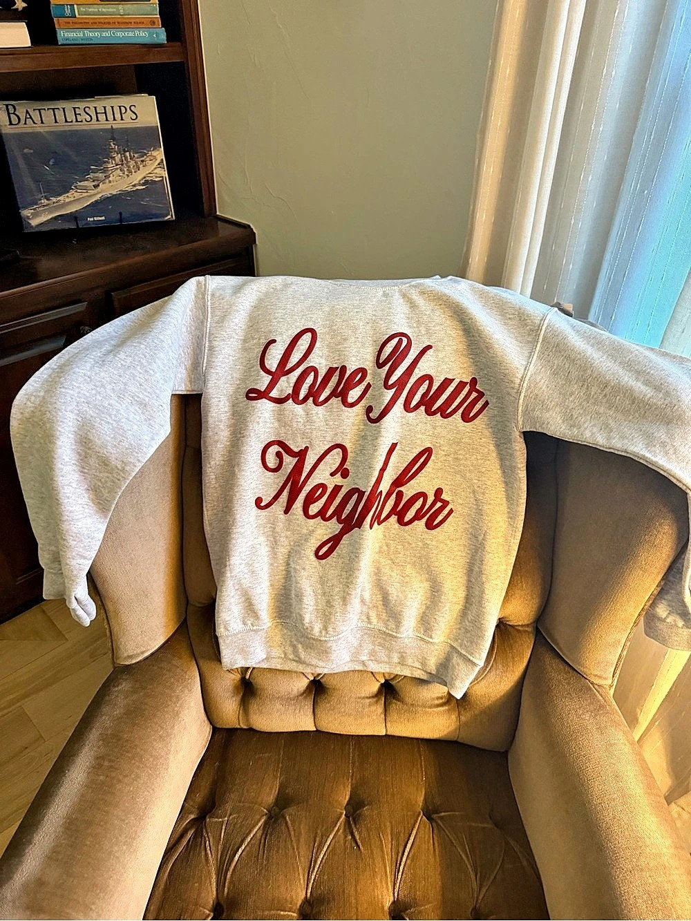 NHIM Apparel Love Your Neighbor Crewneck Sweatshirt Gray & Red Small